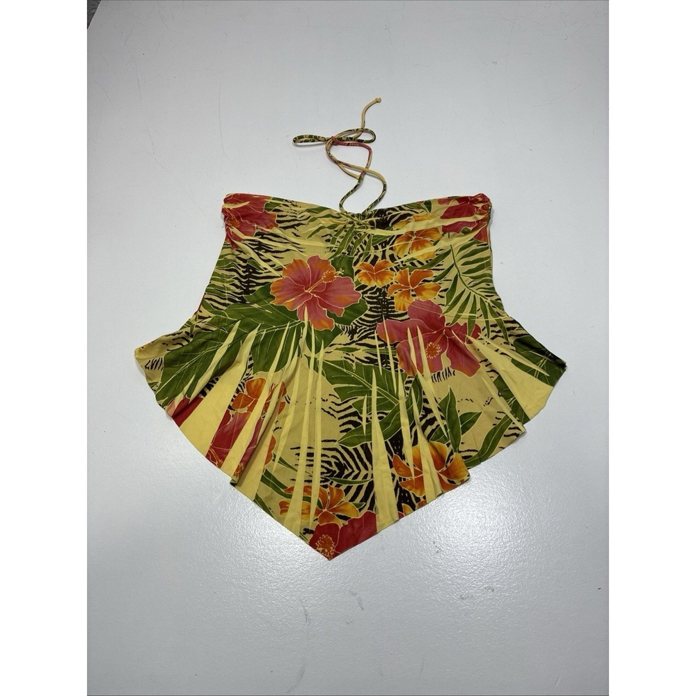 Vintage Y2k‎ 90's Charlotte Russe Women Yellow Halter Top Large Tropical Flowy